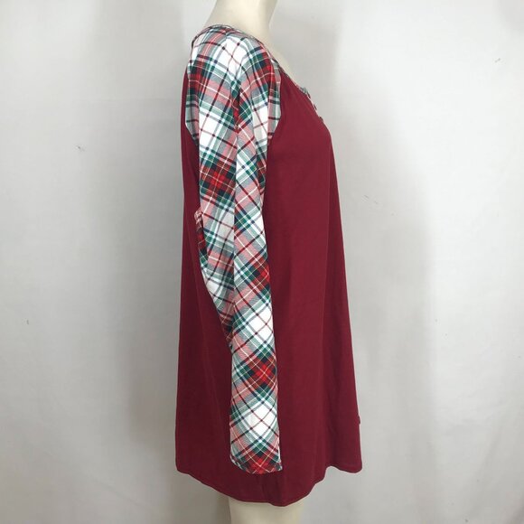 SLEEP BY CACIQUE - WOMEN'S 18/20 - BURGUNDY LONG SLEEVE COTTON BLEND PAJAMA TOP - Picture 4 of 9